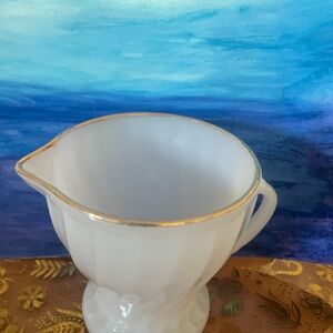 Anchor Hocking White Creamer with Gold Trim